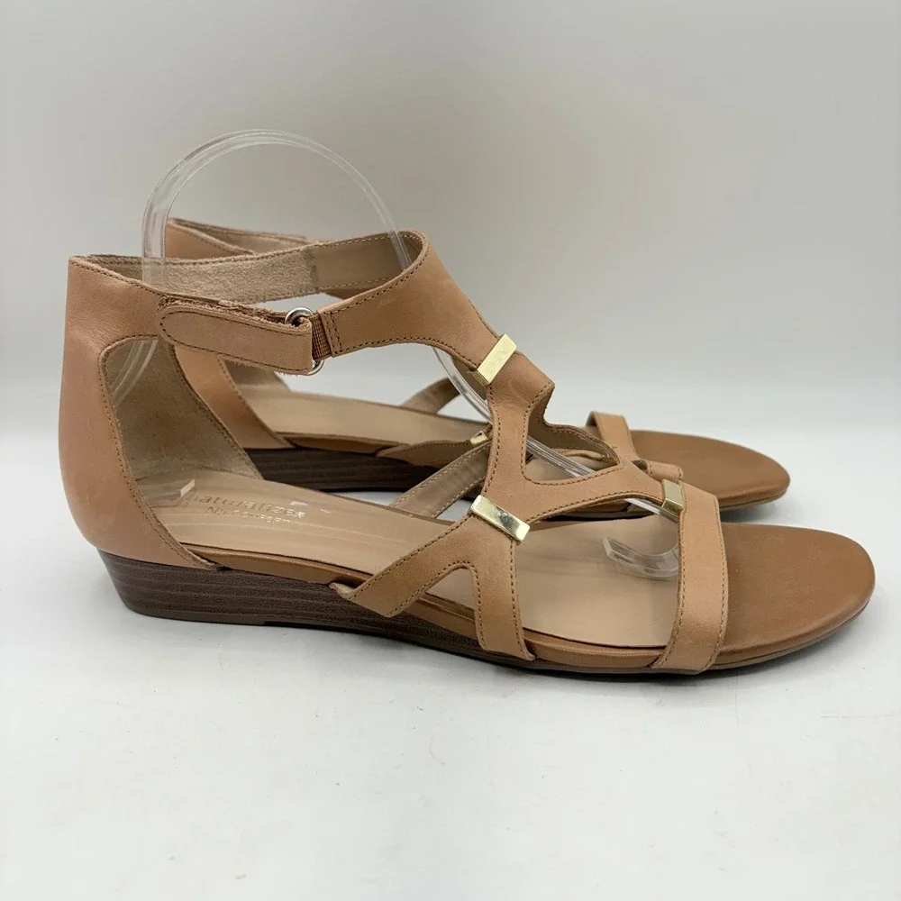 Naturalizer Juniper Tan Leather Wedge Sandals N5 Comfort Womens 10M‎